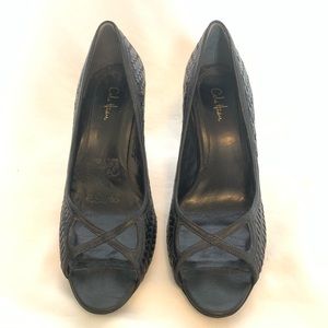 Cole Haan basket weave open toed heels pumps shoes